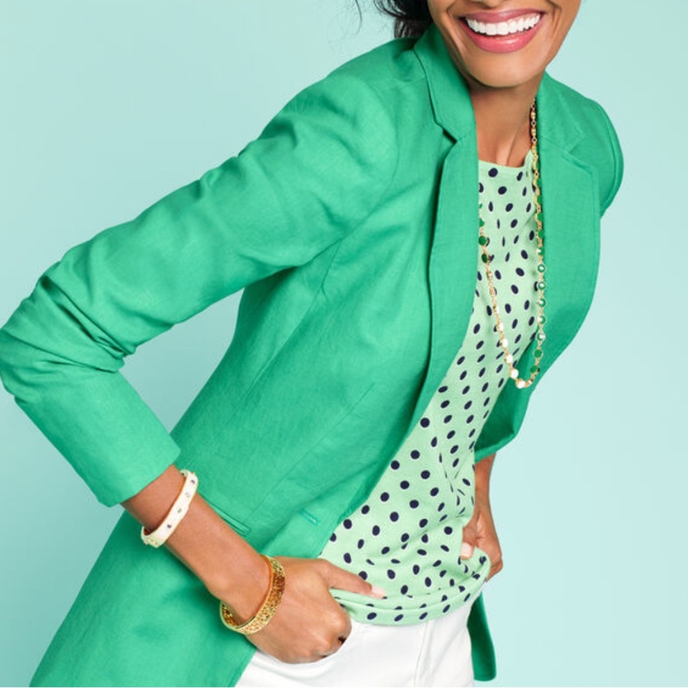 Talbots Mint Green Polka Dot 3/4 Sleeve Top, Large Petite